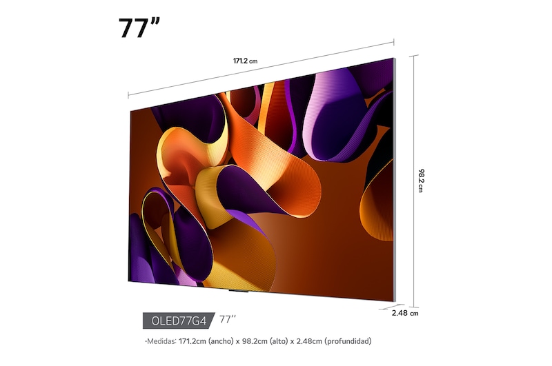 Slightly-angled left-facing side view of LG OLED evo TV, OLED G4 on the wall